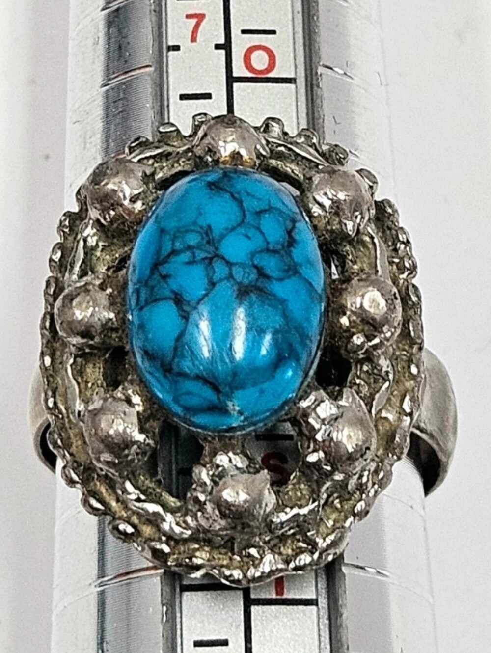 Turquoise Oval Sterling-Style Statement Ring - Blue